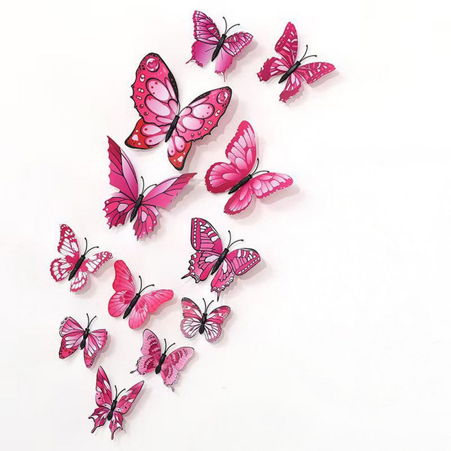 미즈코스 12p 자석부착 입체 나비 포인트 스티커 3d 벽지 데코 아이방 벽장식, 핑크