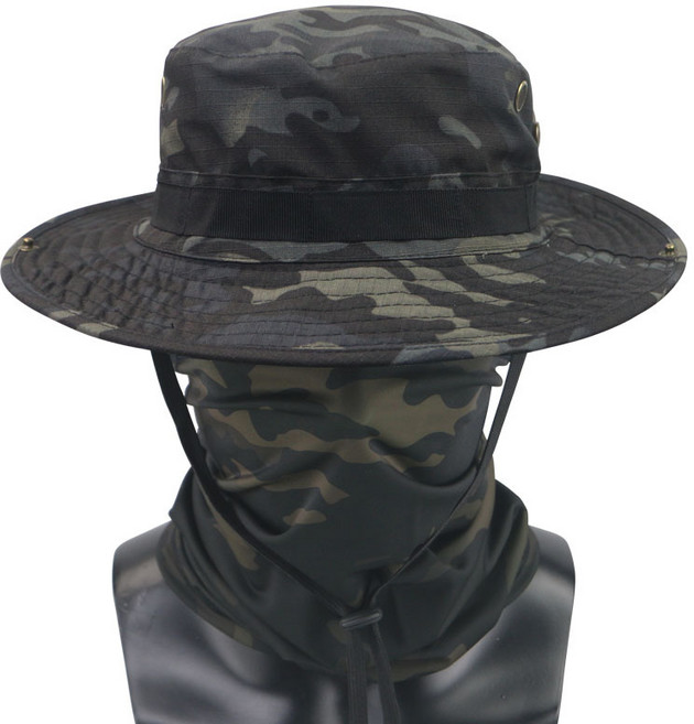 디한스 사파리정글 밀리터리 남성모자 목가리개 세트, 다크그레이