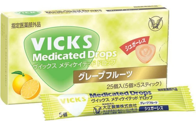 일본목캔디 일본사탕 일본캔디 다이쇼제약 VICKS 빅스 메디케이티드 드롭 슈가레스 그레이프후르츠 25개입 - 쿠팡