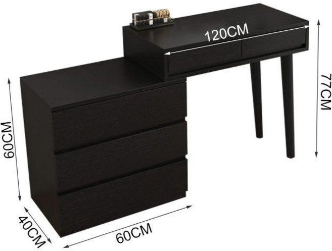 블랙 화장대 콘솔 수납장 서랍형 모으다 검정 거울X, 조립식, 60 3서랍+120 테이블 포함