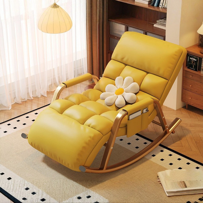가정용 다기능 흔들의자 편안한 조절식 휴식 전신 리클라이너, 1개, 노란색(골드다리+600mmA)