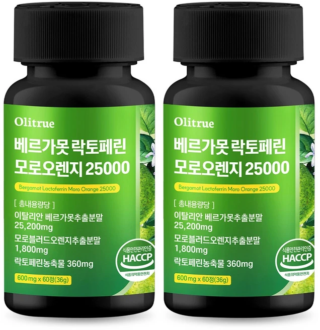 올리트루 베르가못 락토페린 모로오렌지 25000, 2개, 60정 - 쿠팡