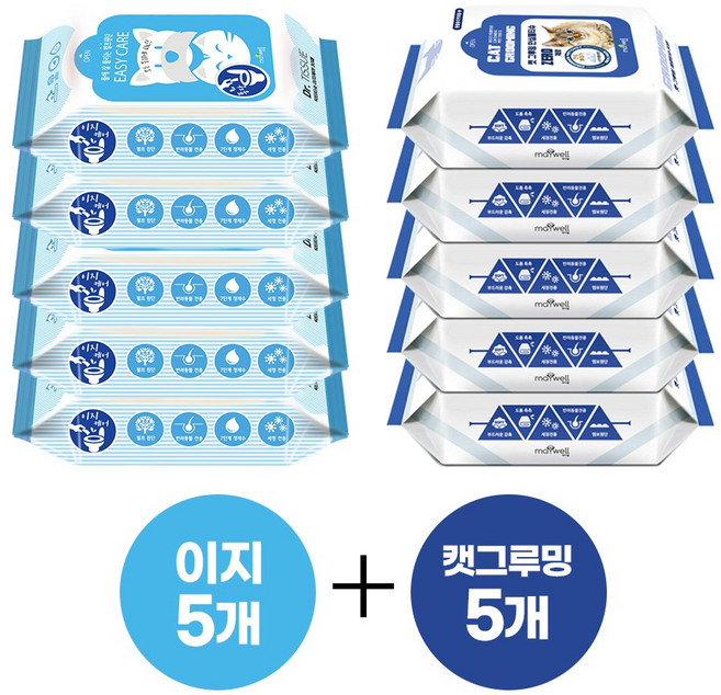 닥터티슈 이지케어+캣그루밍제로 혼합(3+3/5+5/10+10) 강아지물티슈 고양이물티슈 얼굴세정 엉덩이세정 애견물티슈 엠보싱물티슈, 1개, 30개입