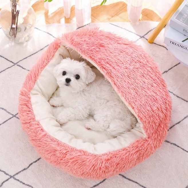 다있어유 아늑한 둥지형 고양이 숨숨집 도넛 방석 강아지 겨울 침대 털방석 돔형, 1개, 블러쉬 핑크(Blush Pink)