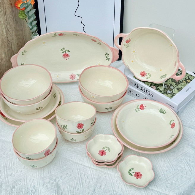 ALLILIO 크림 스타일 식기세트, 1세트, 17P, 맑은 날