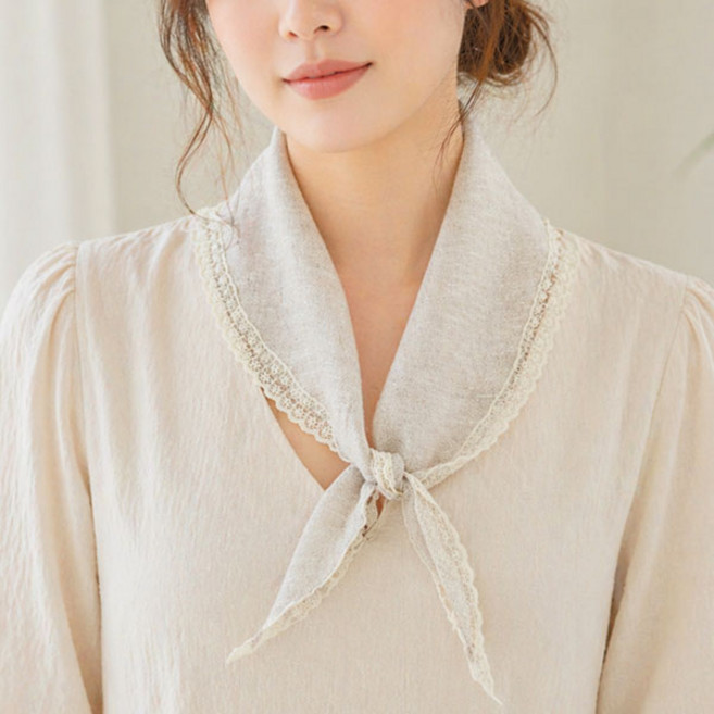 여름 시원한 레이스 스카프 린넨 마 100% 미니 삼각 스카프 국내 미시 쁘띠 스카프