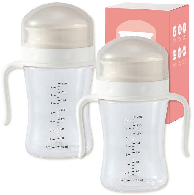 키도러블 자기주도 흘림방지컵 빨대컵 세트구성, 흘림방지형 화이트, 2개, 240ml