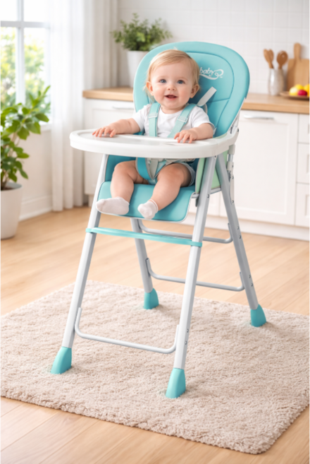 몽몽체어 유아 식탁의자 아기 이유식 하이체어 높이조절 가능, 블루+쿠션+더블접시