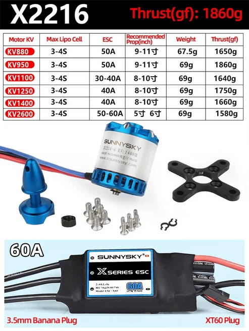SUNNYSKY X2212-III RC 모델용 오리지널 박스 포함 880KV 모터, 17 2216 KV2600-60A ESC