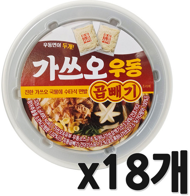 한일 가쓰오우동 곱빼기 큰컵, 18개, 329.6g