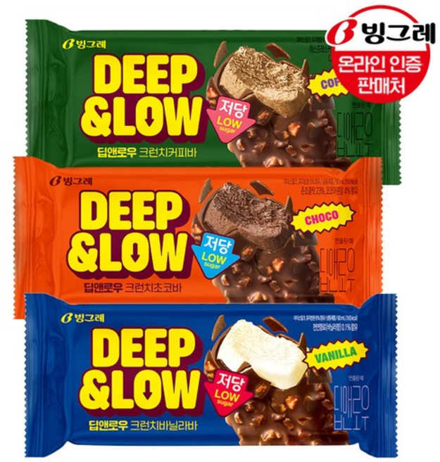 딥앤로우 저당 크런치바 3종 16개/24개 /저당아이스크림/커피/초코/바닐라, 딥앤로우 크런치커피바 24개, 90mL