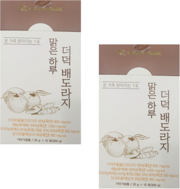 [건강약팜] 기관지 목관리 맑은하루 더덕 배 도라지 달달 환절기 목 관리 사포닌 약국 건강식품 코너 정품 90포, 300g, 2개