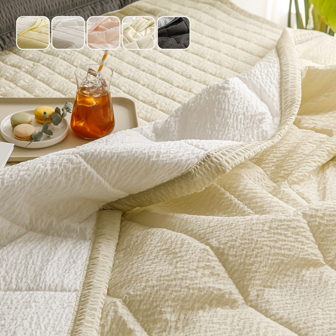 [국산] 리빙캐슬 여름 아이스크림 시어서커 누비 차렵 이불, 누비이불 단품, 베이지