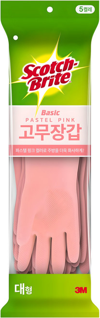 스카치브라이트 베이직 고무장갑 5p, 파스텔핑크, 대(L), 1세트