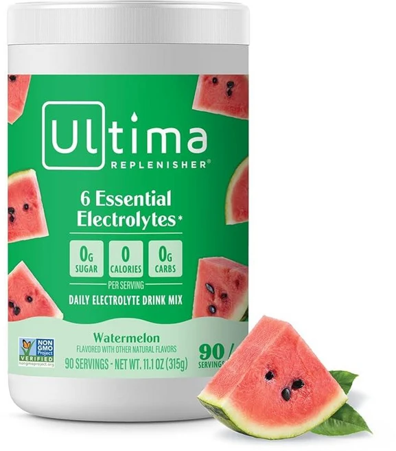 Ultima Replenisher 데일리 전해질 파우더 드링크 믹스 - 무설탕 - 수박 90회 분량 - 6가지 주요 전해질과 미량 미네랄이 함유된 하이드레이션 파우더 - 케토, 1, 315g - 쿠팡