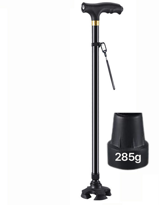 모이플 {이중 잠금링} 플마이프 노인 지팡이 네발 4발 블랙, 1개