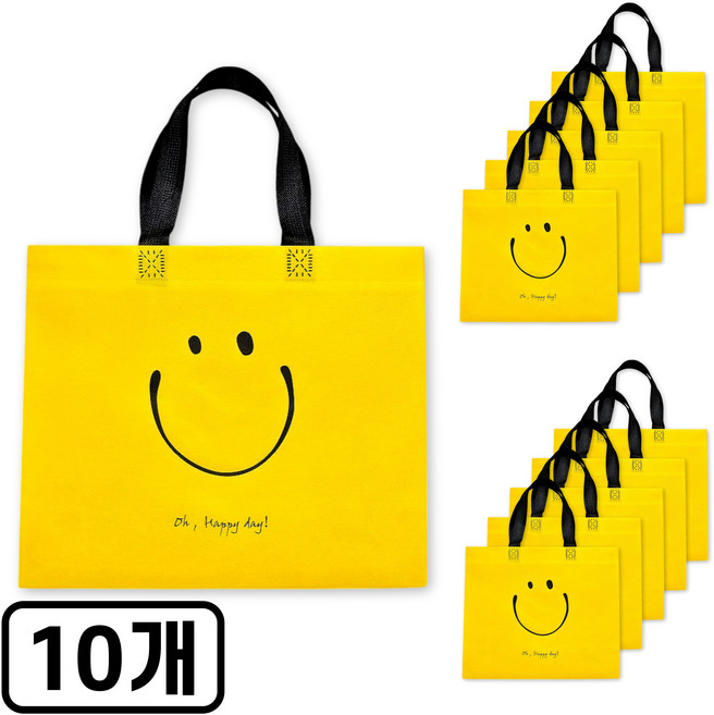 리유저블 방수 부직포 쇼핑백 10개, 오해피데이