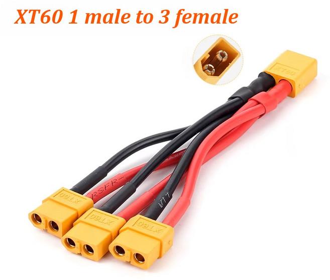 XT60 병렬 배터리 커넥터 3 방향 14AWG 실리콘 와이어 남성/여성 충전기 모터 용 이중 확장 Y 분배기 100mm, 02 1Male to 3Female, 1개