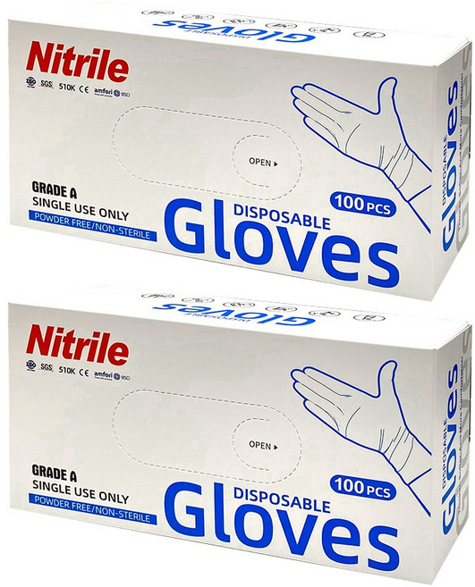 Nitrile 拋棄式手套 100入 無粉 加厚 指尖紋理, 藍色, L, 2個