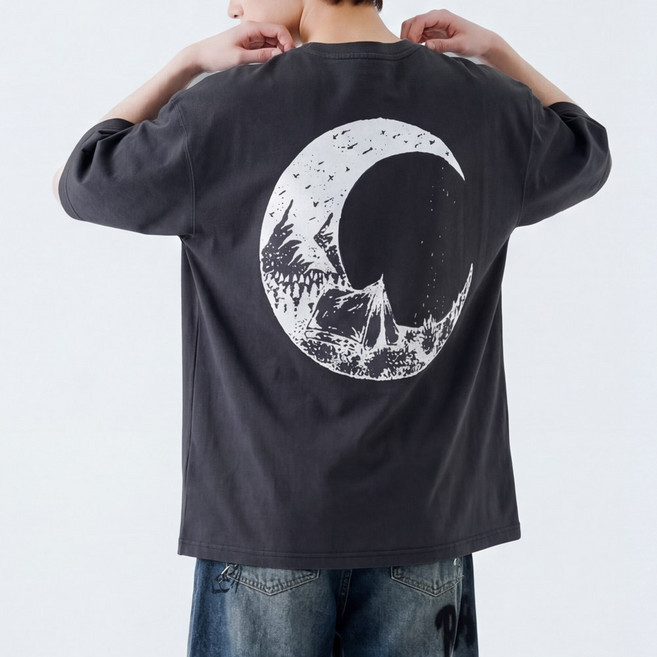 문컬렉션 베이직 5부 오버핏 반팔티셔츠 캠핑문