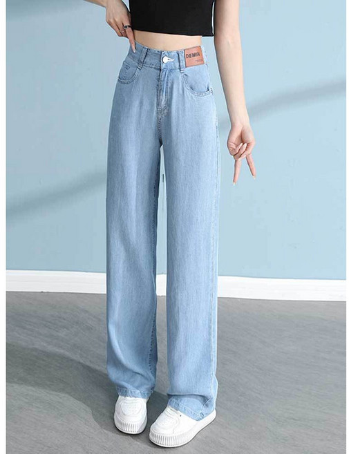 POMTOR 아이스 여성용 초얇은 와이드 청바지 팬츠