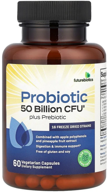 퓨처바이오틱스 프로바이오틱 플러스 프리바이오틱 500억 CFU 베지 캡슐 60정(캡슐당 250억 CFU), 60정, 1개 - 쿠팡