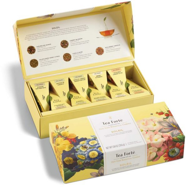 Tea Forte 티 포르테 테이스팅 모듬 프리미엄 쁘띠 프레젠테이션 박스 샘플러 선물 세트 10캔 각 품종 개별 포장된 수제 피라미드 인퓨저 백 1개씩 미국 티백, Sampler - Soleil, 1개