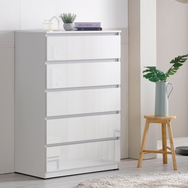 국내제작 완제품 직접배송 LPM유광 5단서랍장 넓은 가로800mm 높이1200mm 수납장 다용도수납, 5개, LPM유광(화이트)