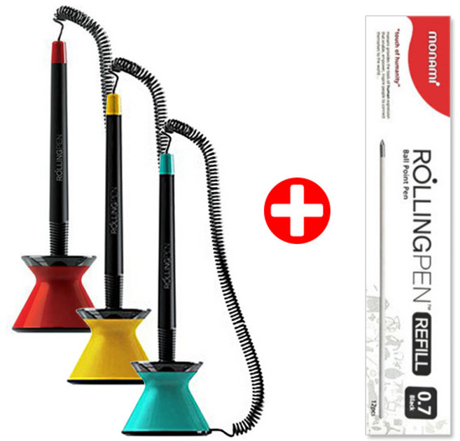 모나미 롤링펜 부착식 0.7mm, 1개, 롤링펜(3자루)+리필심(12자루)