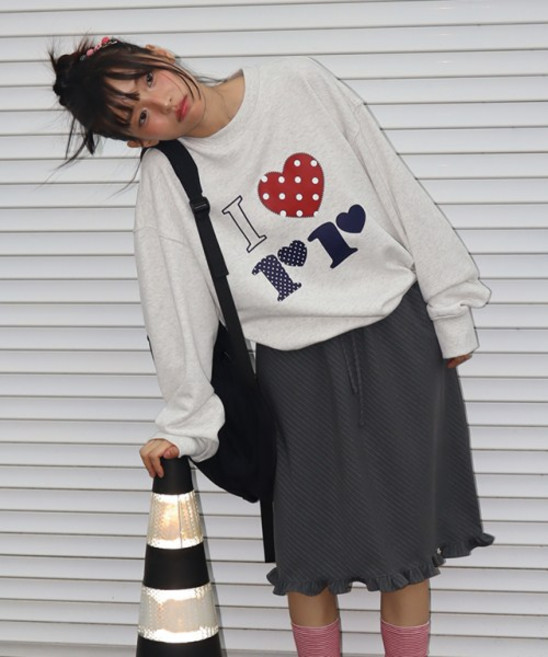 RONRON I LUV RR 맨투맨 화이트 MELANGE