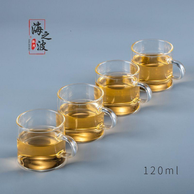 海之波 加厚耐高溫玻璃茶盃, 1個, 透明直把盃4衹120ml