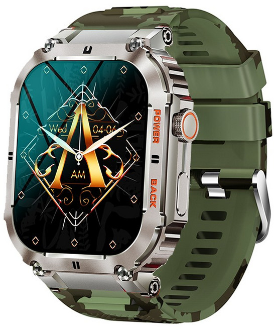 RichMagic K57PRO 1.96인치 아웃도어 방진 스마트워치 블루투스통화 음성비서 GPS IP68 방수 스포츠워치 49mm, 녹색, 49cm, GPS + 블루투스