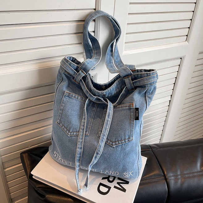 에쥬아 빈티지 데님 에코백 숄더 캔버스백 대용량 에코백