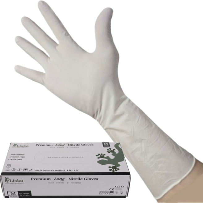 리스코 니트릴장갑손목긴100매1box 라텍스고무장갑 팔목긴 식당용 업소용 주방용, 1개, 소(S), 화이트