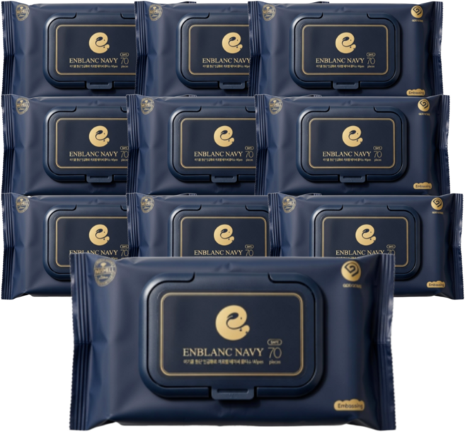 앙블랑 아기물티슈 그랜드 네이비 캡형 80gsm, 10개, 70매, 80g