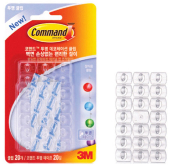 [3M] 탈부착식벽걸이 17026 코맨드테이프24개+클립20개, 단품, 옵션없음:[5163900]옵션없음