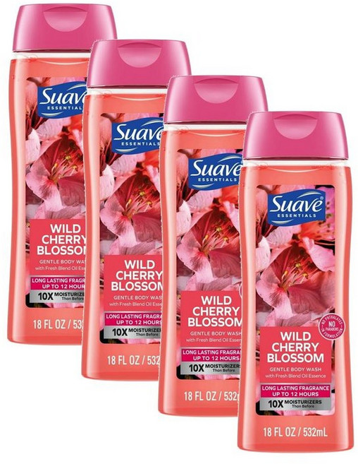 수아브 에센셜 젠틀 바디워시 와일드 체리 블라썸. Suave Essentials Gentle Body Wash Wild Cherry Blossom., 510g, 4개