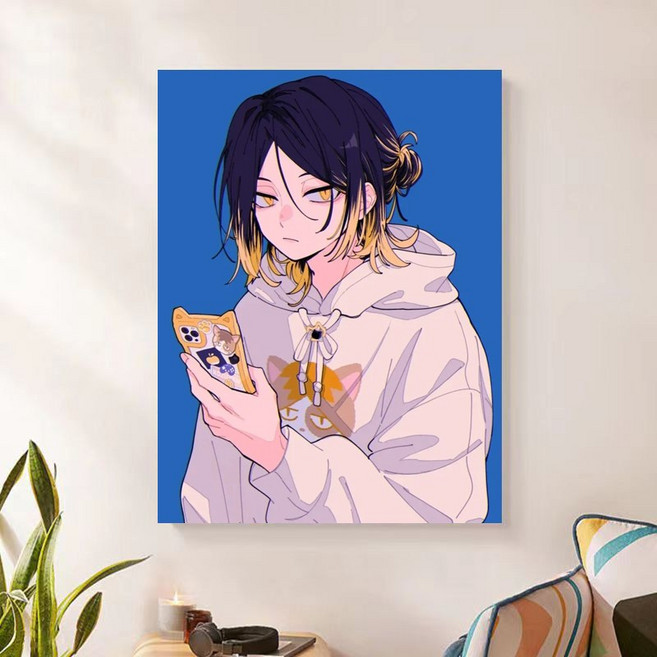 DIY 보석십자수 액자 캔버스 일체형 하이큐 캐릭터보석십자수 취미생활추천 40x50cm, 코즈메 켄마02, 1개