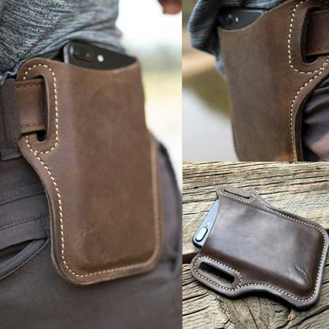 핸드폰 스마트폰 지갑 허리 벨트 케이스, 1개, 다크브라운-라지