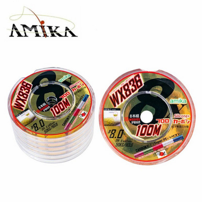 AMIKA WX836 8本組 PE釣線 五色線 100米, 1個, 6號