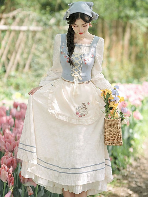 알프스 소녀 원피스 하이디 목장 스카프 복고의상 투피스, 원피스두건앞치마
