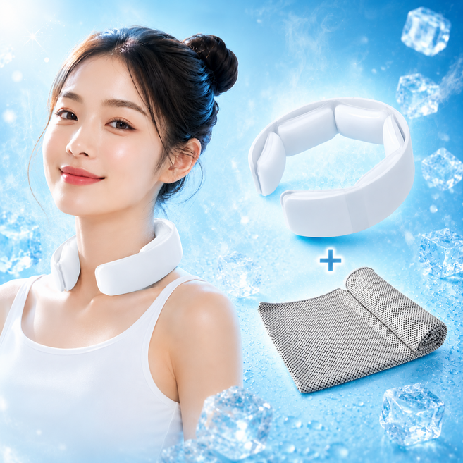크리담 쾌속냉각 넥쿨러 아이스 쿨링 쿨스카프 넥밴드 + 쿨링타월, 화이트, 1세트