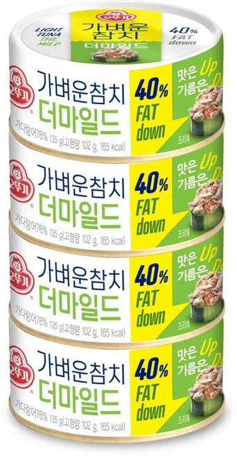 노엘커머스 오뚜기 LIGHT&JOY 가벼운참치 더마일드, 135g, 15개