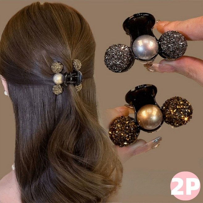 2P 반짝반짝 다이아몬드 집게핀 여자 잔머리 정리 심플 헤어핀