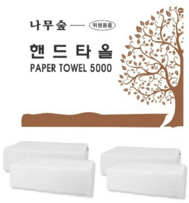 신라제지 2겹 엠보 키친겸용 나무숲 핸드타올 5000 실속형, 1박스