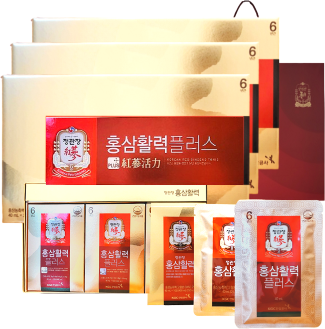 정관장 6년근 홍삼활력 홍삼진액 플러스 90포 3600ml + 쇼핑백 가정의달 부모님 명절 선물세트 (30포 3개) 1세트, 90세트, 40ml