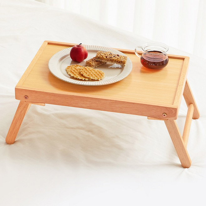 고운데코 원목 베드 트레이 접이식 우드 미니 테이블, 내추럴