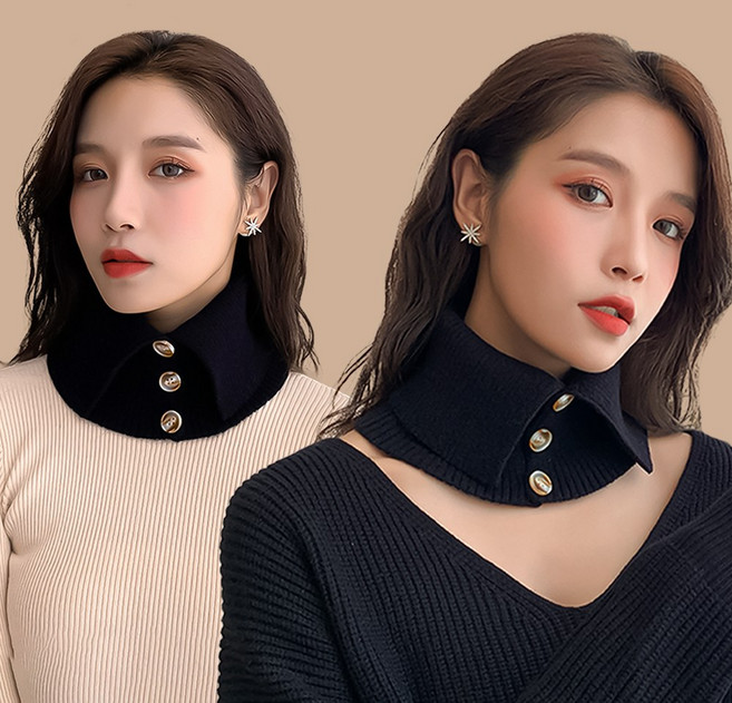 1+1 스칼렛 니트 공갈목티 목만있는 단추 넥워머 목폴라 목토시