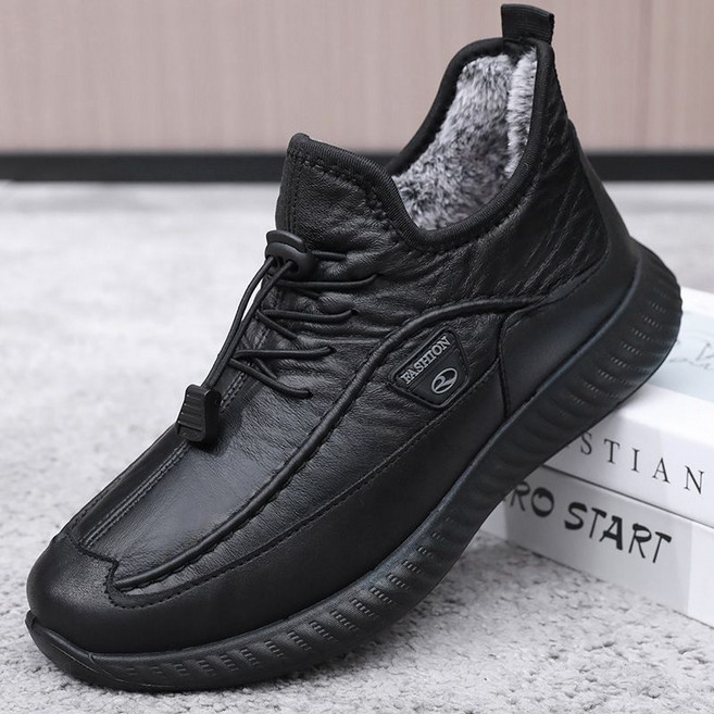 남성 겨울 방한화 발수방한 가죽 운동화 미끄럼방지 슬립온 기모 털 스니커즈 어르신 전용 신발