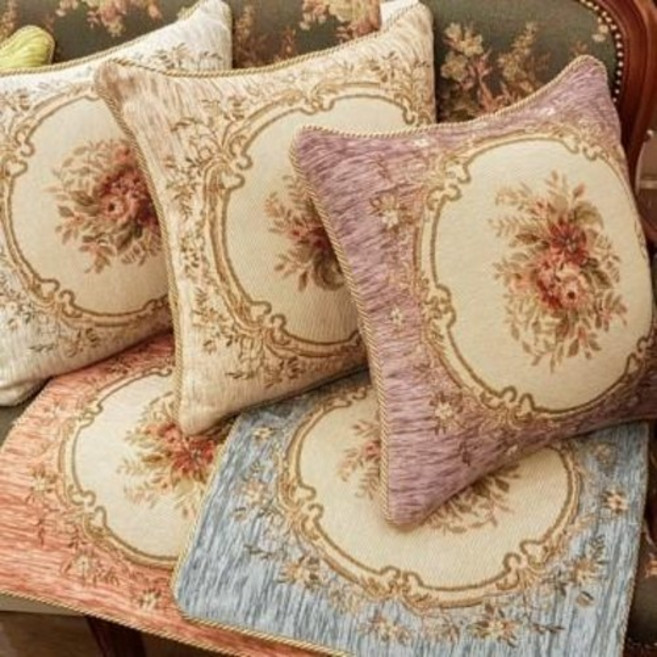 FINI 소파쿠션 북유럽 엔틱 플라워쿠션 로망스 이탈리아수입 45cm 5색상(고급 솜), 다크그린-커버만 구매